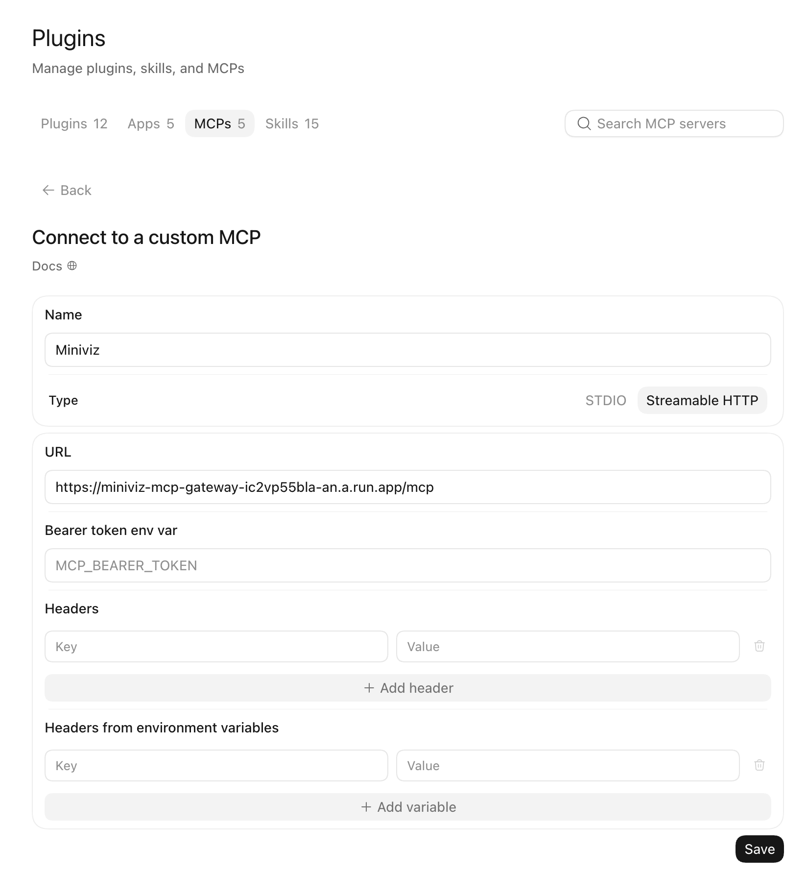 CodexへMiniviz MCPサーバーを登録する